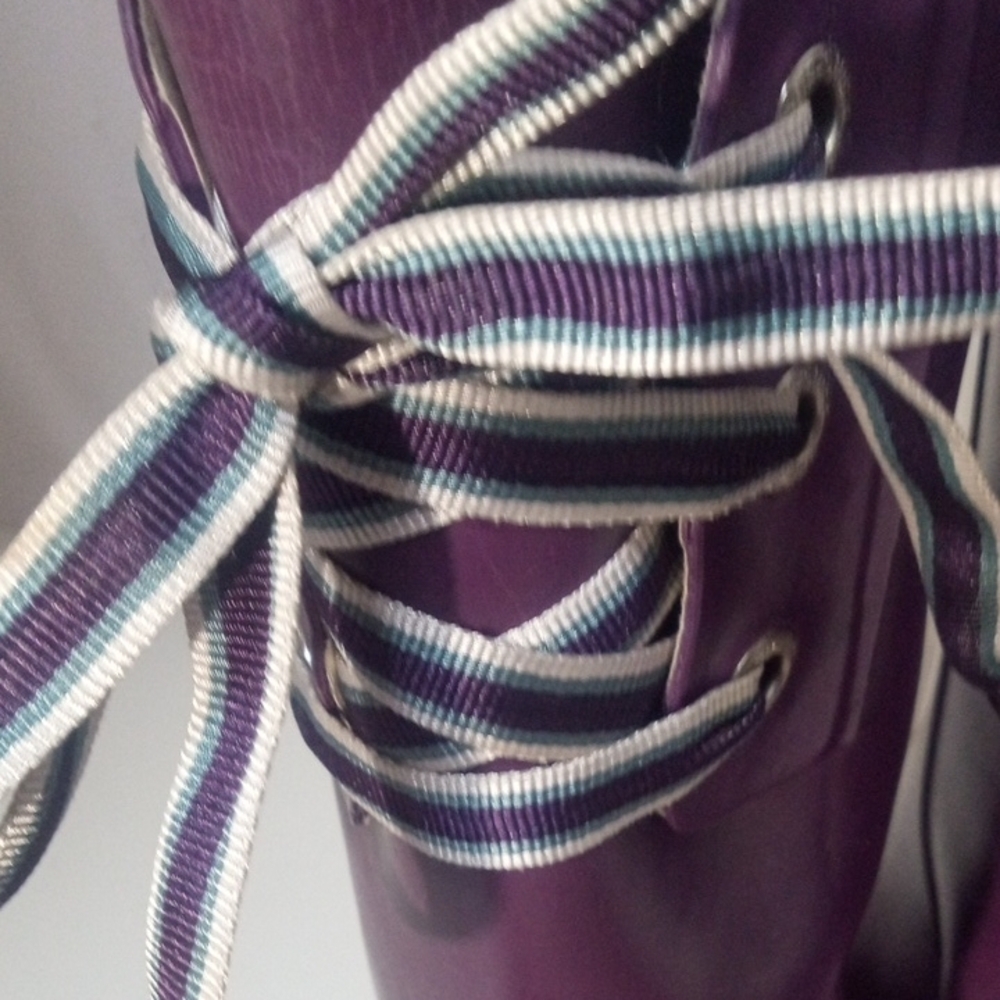 Purple Women's Lace-Up 2” Wedge Heels Rubber Boots, Size 9 - Picture 2 of 10